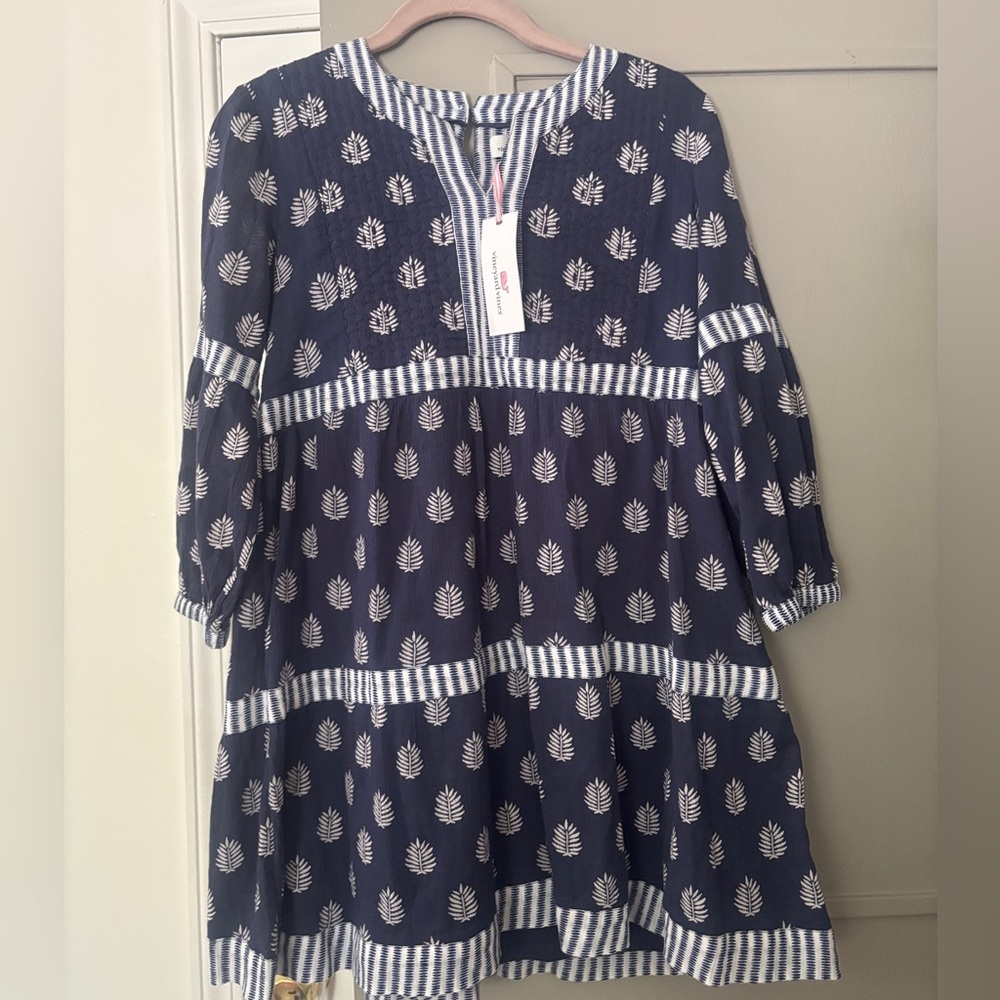 Vineyard vines Navy Blue Printed Tiered Boho Dress